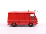 a red toy truck that is sitting on a white surface