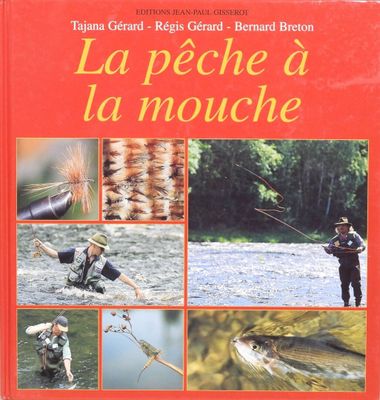 a red book cover with pictures of a man fly fishing