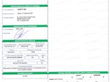 a green and white document with a picture of a person in the background