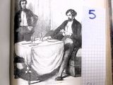 un dessin représentant un homme et une femme assis à une table