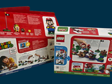 two boxes of lego mario and luigi are shown in a blue background