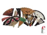 many different types of hand fans on a white surface