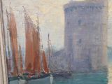 a picture of a painting of boats in the water