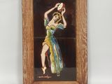 an image of a picture of a woman in a dress holding a ball