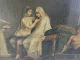 un tableau représentant une femme assise sur un lit à côté d'un homme