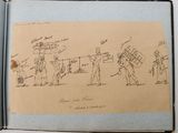 an old book with a drawing of a group of people on it