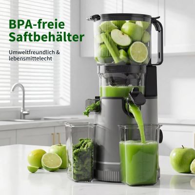 un extracteur de jus rempli de fruits et légumes verts