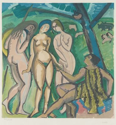 une image représentant un tableau sur lequel figure un groupe de femmes nues