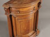an image of a wooden corner table with two drawers on top