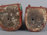 pair of chinese red and green pottery figures of a man and a woman