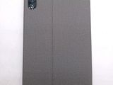 the back of a gray ipad case with a camera on it