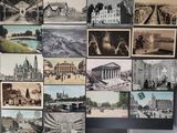 many pictures of different buildings and buildings on the wall