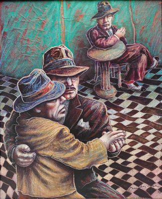 Rosario RUBILAR (1950). Couple d'hommes dansant le tango.