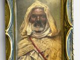 un vieux tableau représentant un homme vêtu d'une robe blanche et tenant une épée