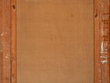 a painting of a brown frame with writing on it