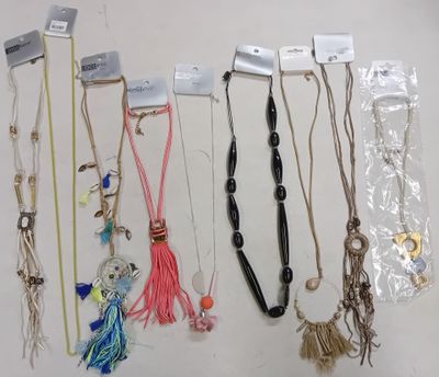 a lot of necklaces that are hanging on the wall