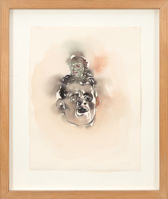 tableau représentant un homme et une femme dans un vase posé sur une table