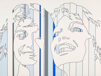 un dessin représentant un homme et une femme qui se regardent