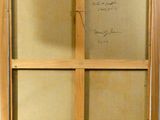une vieille photo d'une fenêtre en bois sur laquelle on peut lire quelque chose