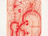 an image of a red drawing of two people in a circle