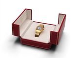 an image of a gold watch in a red box