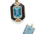 une paire de pendentifs en topaze bleue et diamants