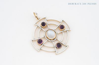 silver and gold pendant with amethorate and amethorate stones
