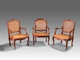 a set of three louis ii style carved wood armchairs