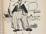 un vieux livre sur lequel figure le dessin d'un homme coiffé d'un haut-de-forme
