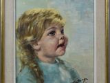 painting of a young girl with braids in a blue dress