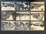 plusieurs photographies en noir et blanc d'une gare où l'on voit des gens