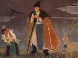an image of a painting of a man and a woman with animals