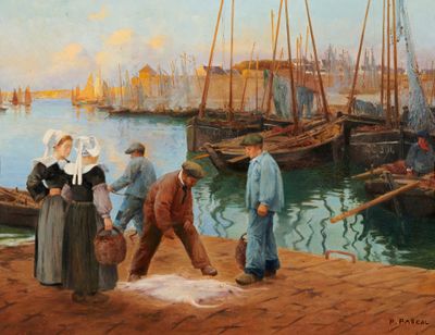 Paul PASCAL (1867-1945) Le port de Concarneau, débarquement … - Photo 1