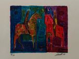 a painting of a horse and a man standing next to each other