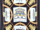 une photo d'un foulard carré sur lequel est représenté un bateau