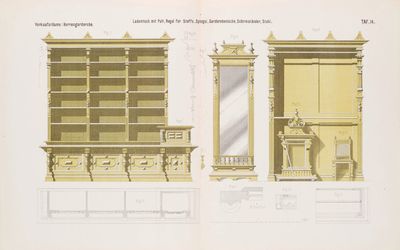 un dessin représentant une bibliothèque surmontée d'un miroir