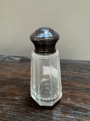 sucrier à poudre en verre et argent, h.