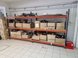 many boxes and boxes on the shelves in the room