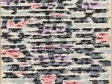 an abstract painting of flowers and stripes on a white background