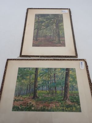 A. COLOMB Sous bois, paire d'aquarelles, SBG, 16,5x10,5 cm