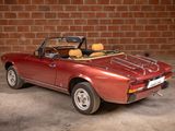 a red convertible car parked in front of a brick wall