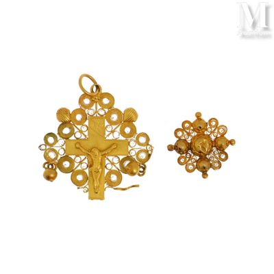 une photo d'une paire de boucles d'oreilles en or ornées d'une croix
