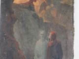 an old painting of a man and a woman standing in front of a cave