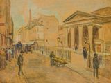 tableau représentant une scène de rue avec des personnages et une calèche