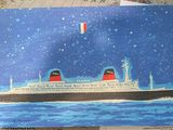 la photo d'une photo représentant un bateau de croisière posé sur une table