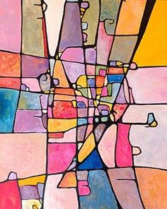 abstract painting of a city map with multiple colors and shapes