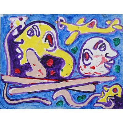 tableau représentant deux oiseaux perchés sur une branche d'arbre