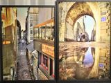 trois photos d'une rue avec des bâtiments en arrière-plan