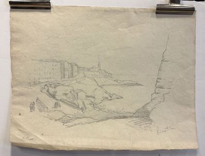 a drawing on a piece of paper hanging on a wall