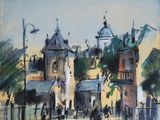 une image représentant un tableau illustrant une scène de rue avec des passants
